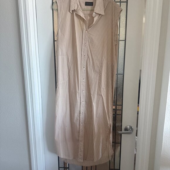 Greek Cotton Striped Midi Shirt Dress – Beige | Sleeveless | EU Minimal - Picture 5 of 5
